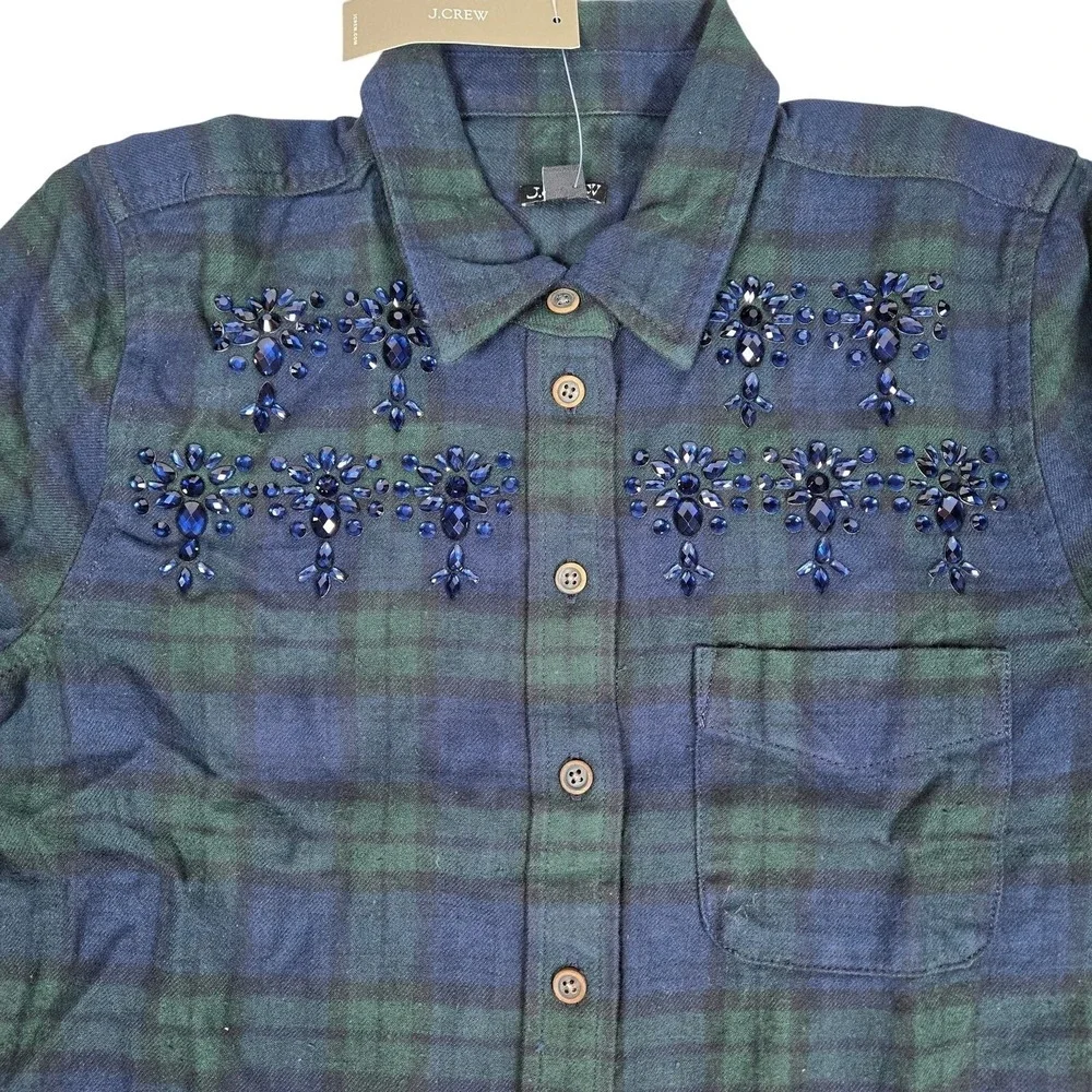 J. Crew Embellished shrunken button-up shirt tartan brushed cotton oxford 4 NWT‎